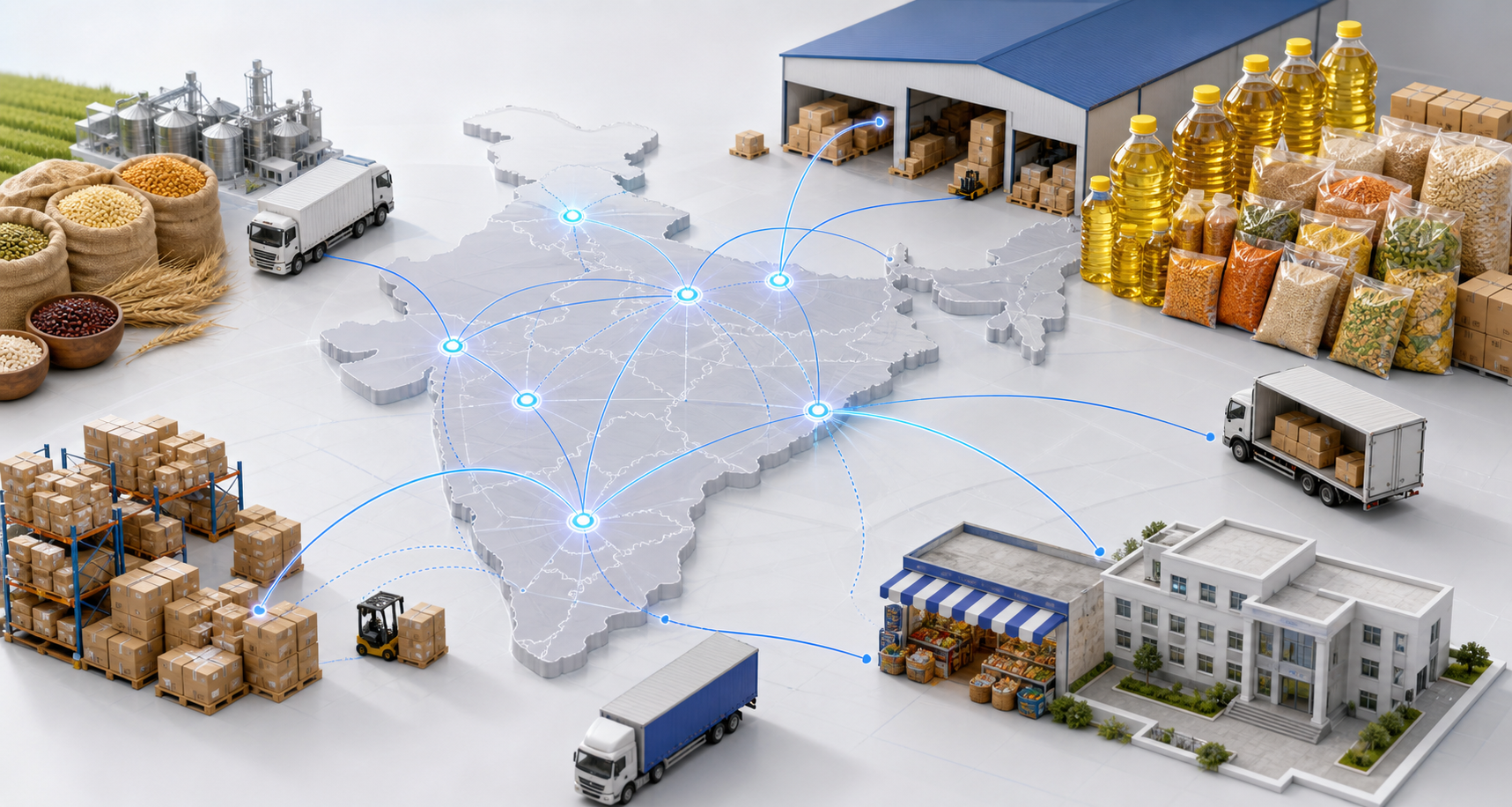 Visual representation of a food commodity distribution network